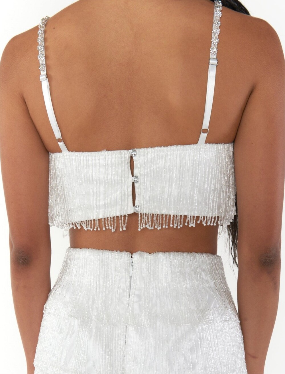 Show Me Your MuMu White Beaded Fringe Crop Top - Picture 4 of 9